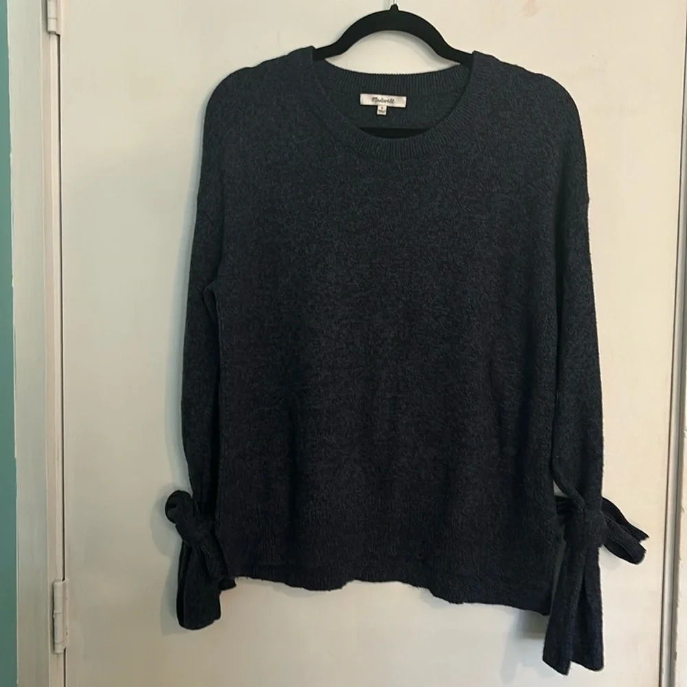 Madewell Womens Navy/black‎ marled sweater with tie cuffs. Size S (generous fit)